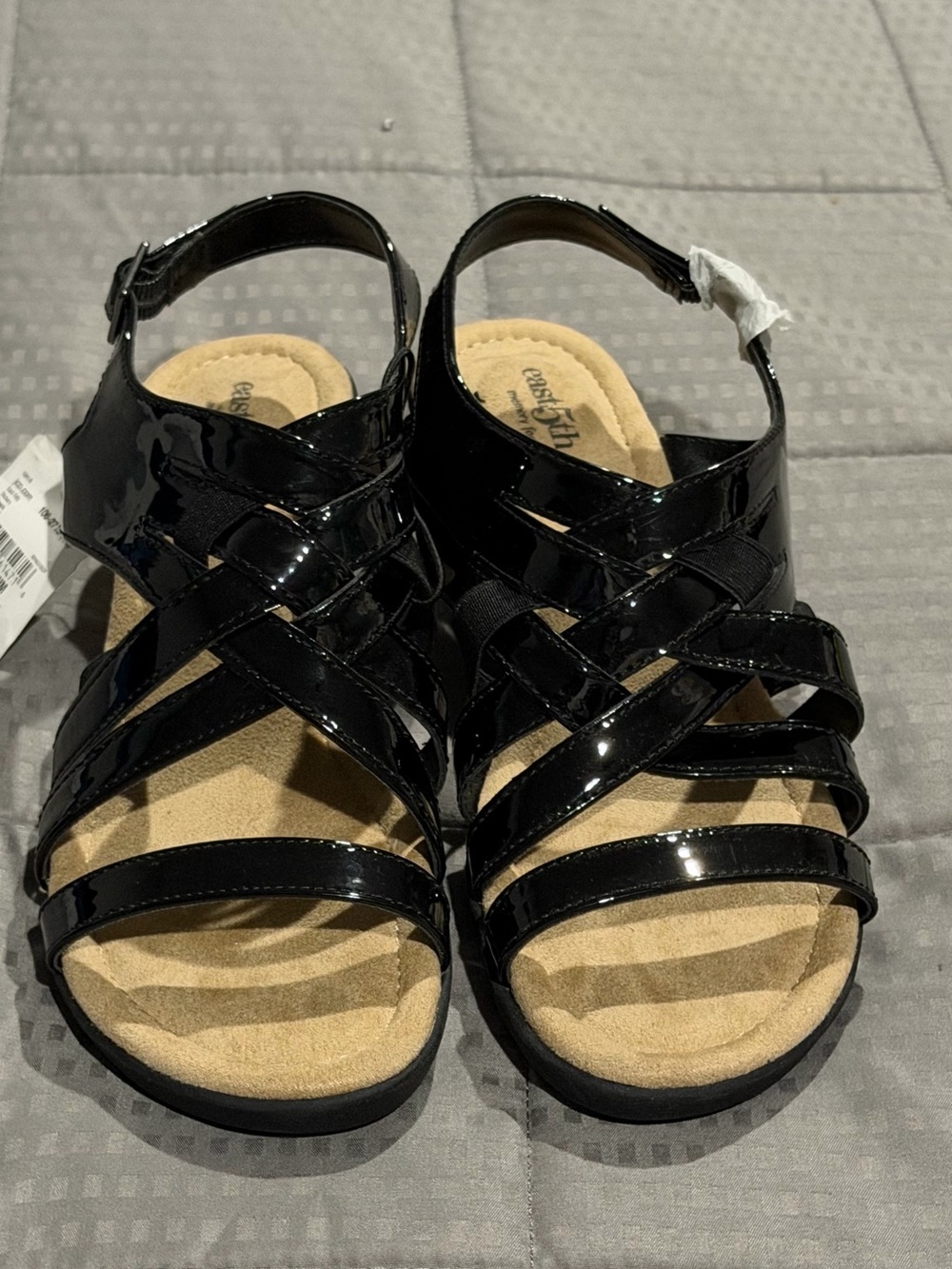 East 5th Black Patent Crisscross Strappy Sandals